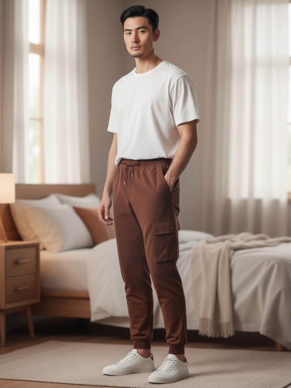 CRZ YOGA Men’s Cargo Joggers Size M Brown Lightweight Hiking Gym Pants